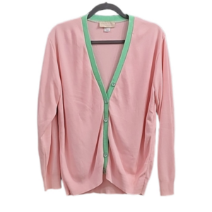 VINTAGE ANDREW ROHAN PINK AND GREEN CARDIGAN SIZE LARGE MADE IN THE USA